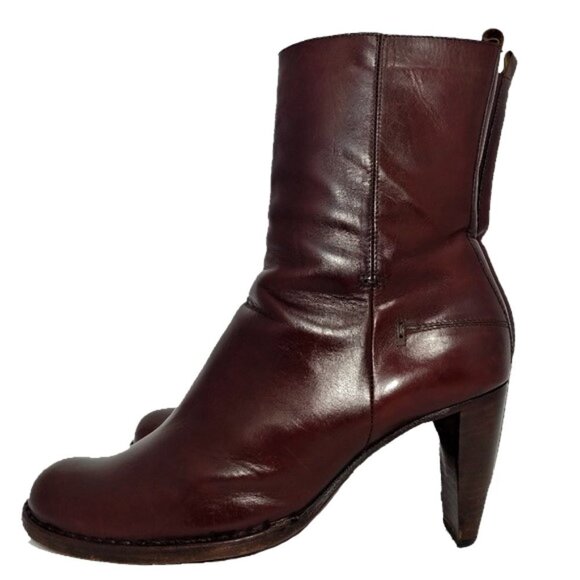 CNC Costume National Zip Up Luxury Runway burgundy 70’s calf leather Boots - Picture 8 of 10